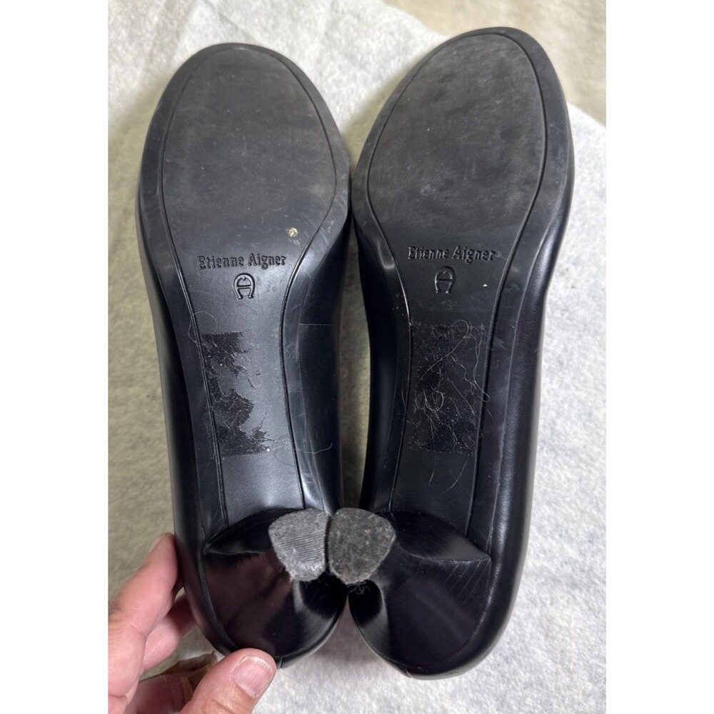 Etienne Aigner E-Bruno Black Leather Pumps 9.5 M Block Heel Career Shoes - Picture 7 of 9